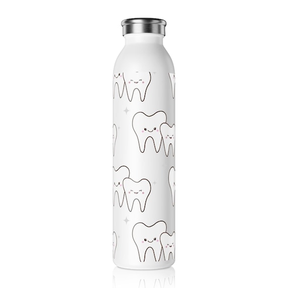Kawaii Smiling Tooth Pattern Slim Water Bottle | Dental Theme