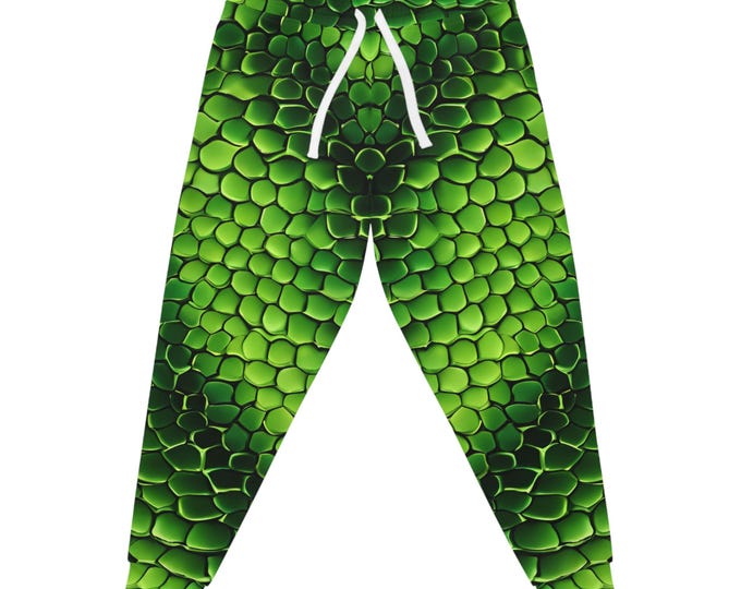 Snake Skin Athletic Joggers, Vibrant Green Reptile Print Exercise Pants, Fitness Leggings, Workout Tights, Yoga Bottoms