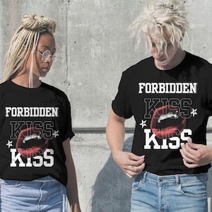 Forbidden Kiss Graphic Tee: Bold Lips Unisex T-Shirt