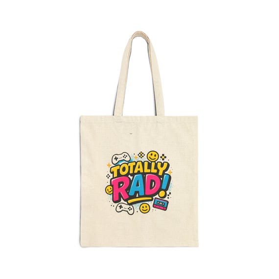 Y2K 90s Theme Cotton Canvas Tote Bag - Retro Groovy Market Bag