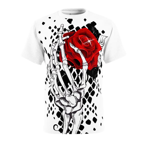 Skeleton Hand Rose T-Shirt: Gothic Snake Skin Graphic Tee