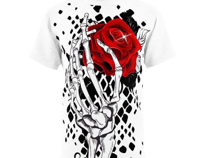 Skeleton Hand Rose T-Shirt, Snake Skin Gothic Tee, Halloween Shirt, Alternative Clothing, Edgy Rose Graphic Tee