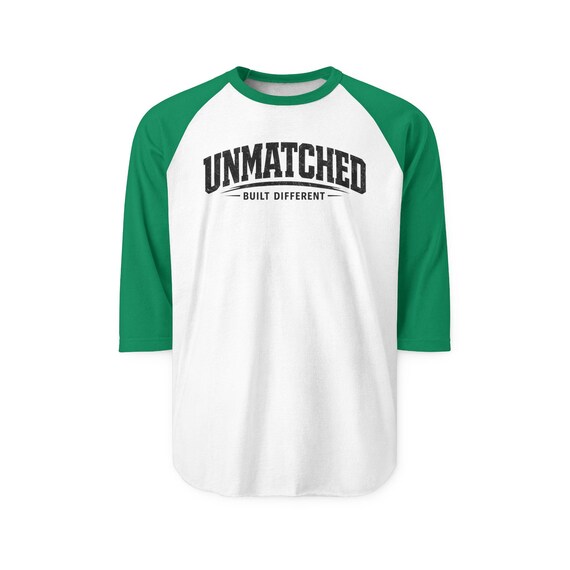Unmatched Built Different Raglan Shirt | Baseball Tee, Green Sleeves