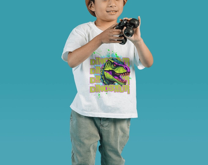 Zombie Dinosaur Kids Softstyle Tee , Vibrant Neon Dinosaur T-shirt