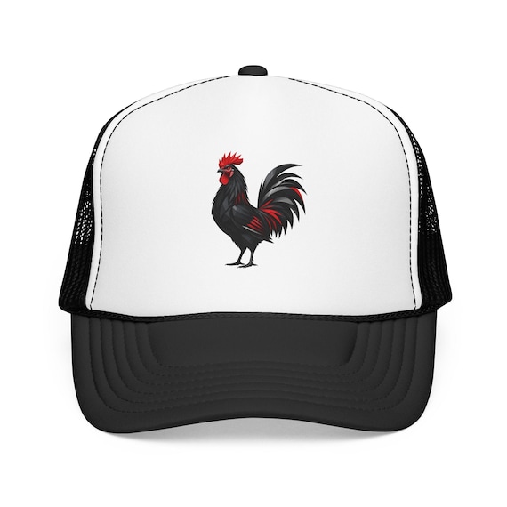 Gallo Negro Black Rooster Trucker Hat, Ranch Style Foam Cap