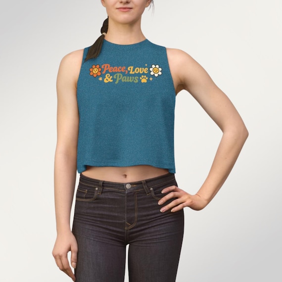 Peace, Love & Paws Crop Top | Retro Floral Paw Print