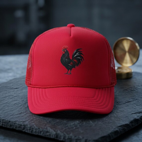 Gallo Negro Hat, Black Rooster Illustration Foam Trucker Hat | Rooster Cap