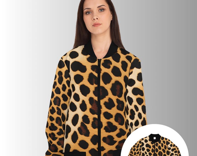 Jaguar Print Bomber Jacket, Stylish Women's Outerwear, Animal Print Fashion, Trendy Coat, Leopard Print Jacket