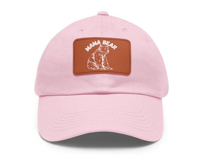 Mama Bear Hat: Faux Leather Patch, Chino Twill Baseball Cap