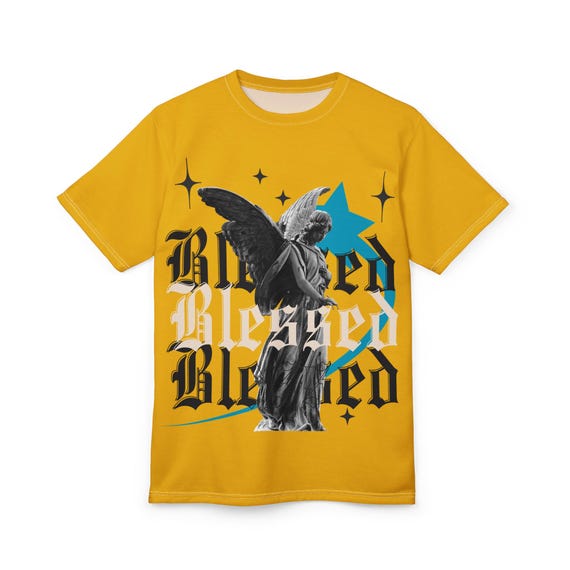 Yellow 'Blessed' Angel T-Shirt: Gothic Unisex Tee