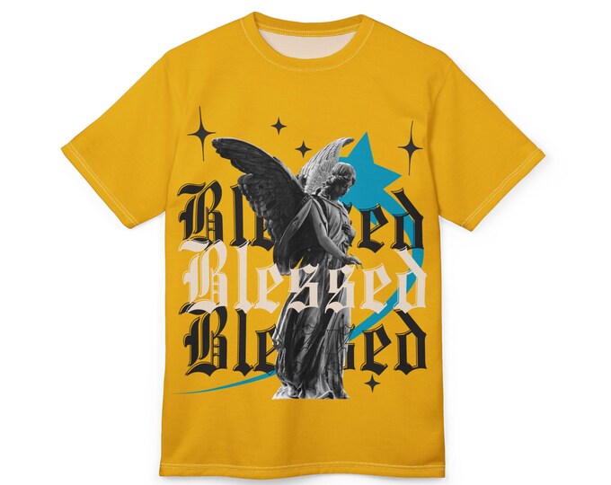 Yellow Shirt ,Blessed Unisex Cut & Sew Tee, Gothic T-Shirt, Vintage Graphic Tee, Spiritual Apparel, Unique Wear, Gifts for Loved Ones