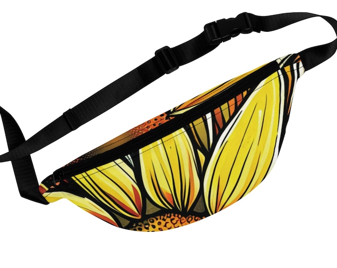 Sunflower Fanny Pack, Flower Waist Bag, Floral Hip Pack, Botanical Belt Pouch, Nature Print Travel Satchel