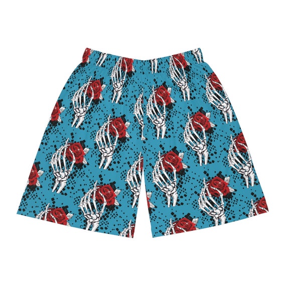Skeletons Rose Snake Skin Basketball Shorts Turquoise (AOP)