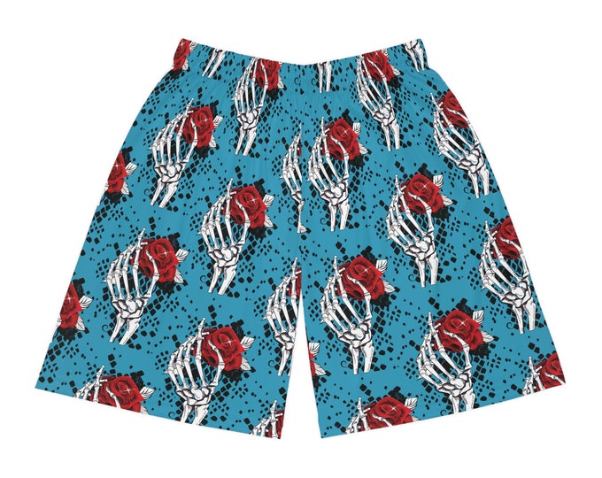 Skeletons Rose Snake Skin Basketball Shorts Turquoise (AOP)