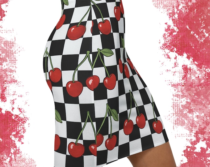 Cherry Checkered Pencil Skirt: Mid-Waist 4-Way Stretch