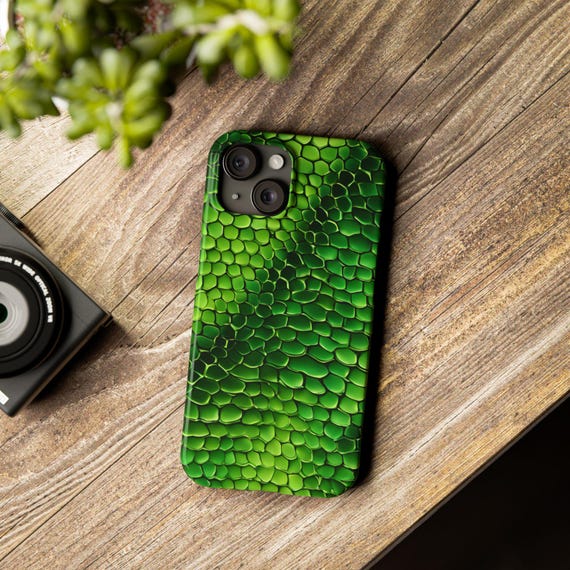 Green Snake Skin Phone Case: Reptile Print, Slim Polycarbonate Cover