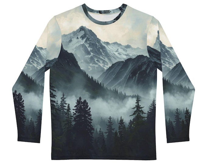Misty Mountain Landscape Long Sleeve Shirt | All-Over Print