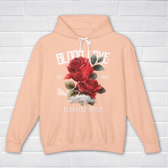 Bloom Love Rose Hoodie: US Cotton Lightweight Floral Pullover