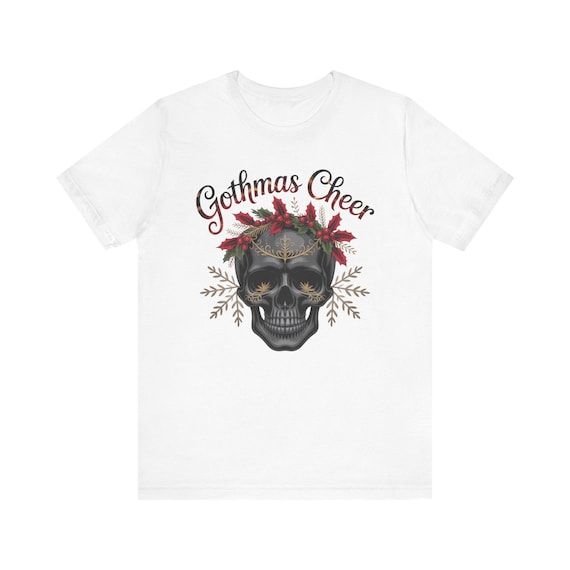 Gothmas Cheer Skeleton Head Tee, Gothic Christmas Apparel