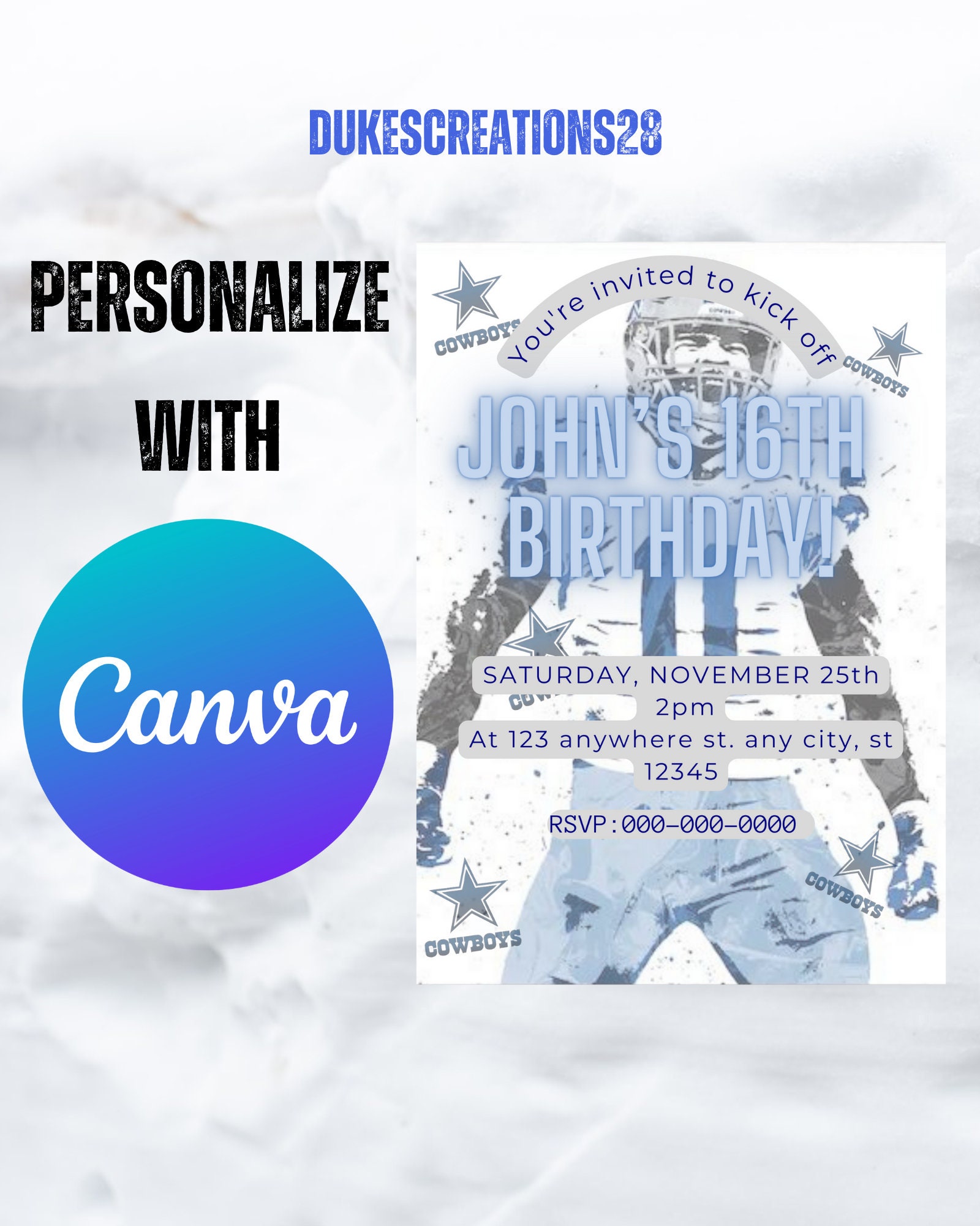 Cowboys Invite, Cowboys Birthday Party, Digital Invite, Football Party, Kick off Invitations, Cowboys Digital Invite, Cowboys Invite, Canva - Etsy for Dallas Cowboys Party Invitations Free Printables