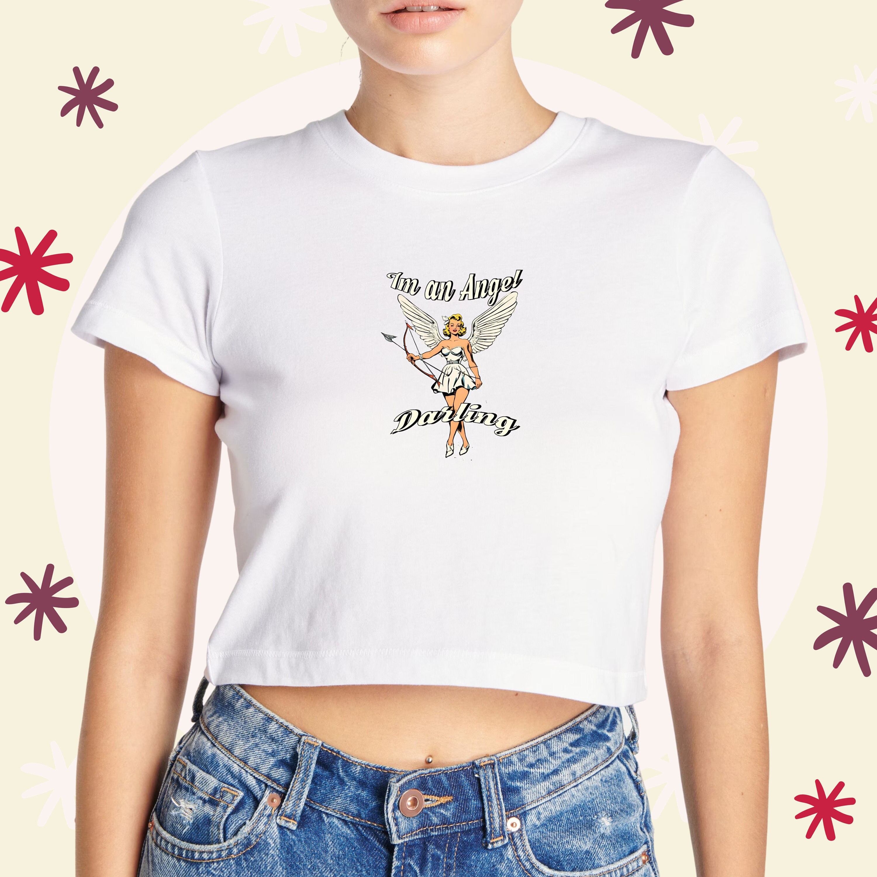 【toomuchtax】ANGEL BABY-T Angel Baby Tee, Basic Baby Tee, Angel Darling Crop Top, Y2k