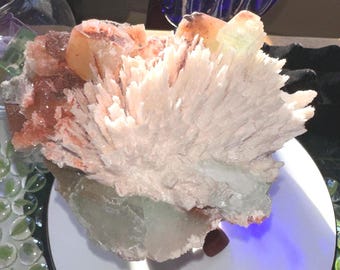 Scolecite With Green Apophyllite & Hemitite Inclusions