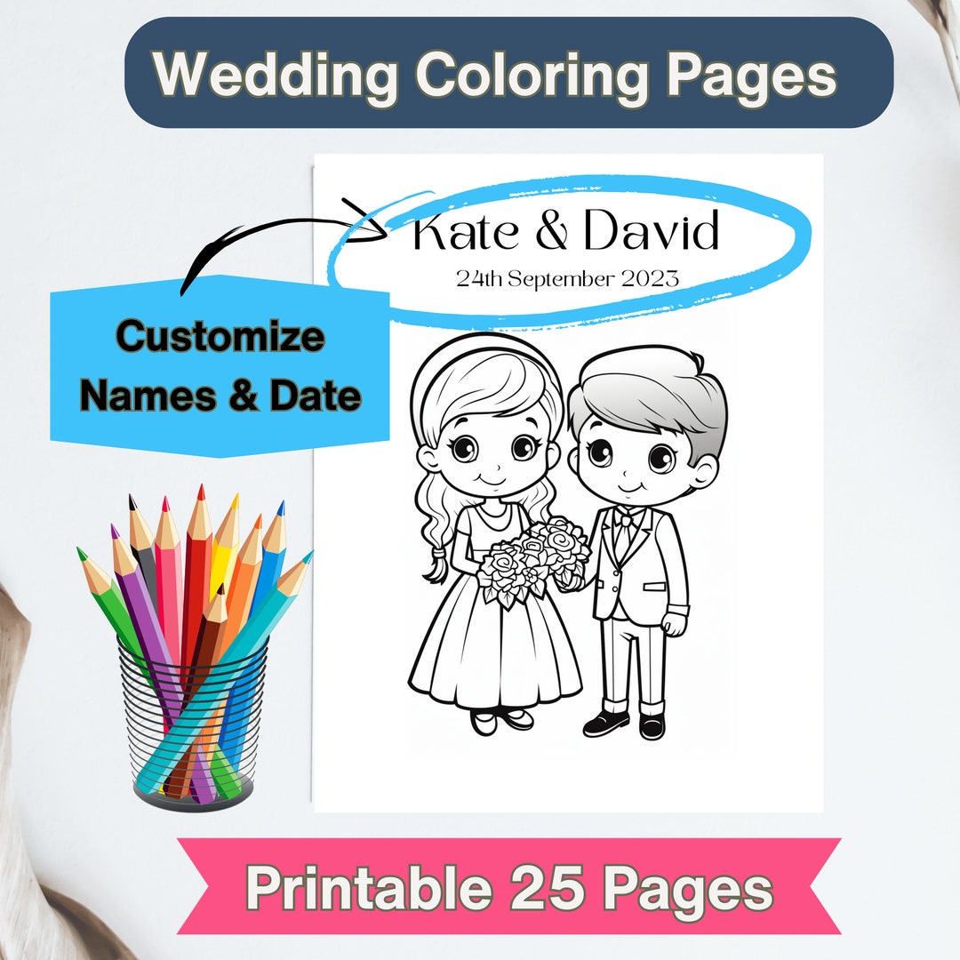Editable Wedding Coloring Pages Custom Wedding Color in Sheets - Etsy UK