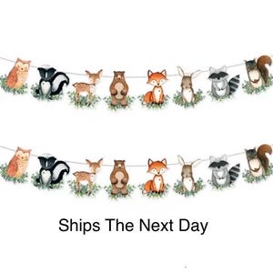 ¡Listo para enviar! Banner de animales del bosque, banner para baby shower, animal del bosque, banner de cumpleaños, animal del bosque, guirnalda con temática del bosque