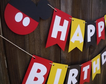 Mickey Mouse Happy Birthday Banner, Mickey Mouse Name Banner, Personalize With Name, Mickey Mouse Banner, Mickey Mouse Party Decorations