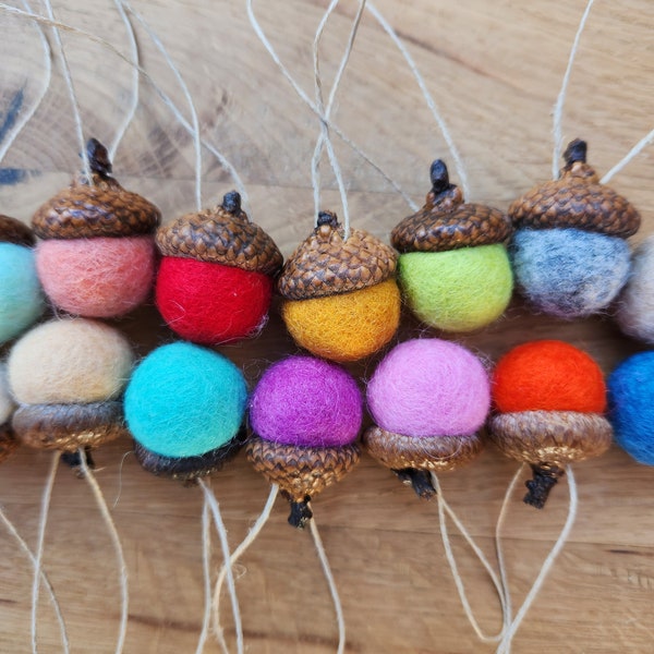 Felted Acorn Ornaments- Nature Decorations - Rustic and Natural- 6 acorns