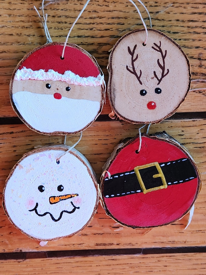 4 Christmas Ornaments Wood Slice Ornaments Nature Decorations Rustic