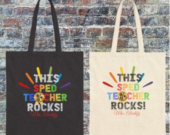 Gepersonaliseerde SPED leraar Tote Bag, aangepaste leraar naam geschenken, leraar waardering week.