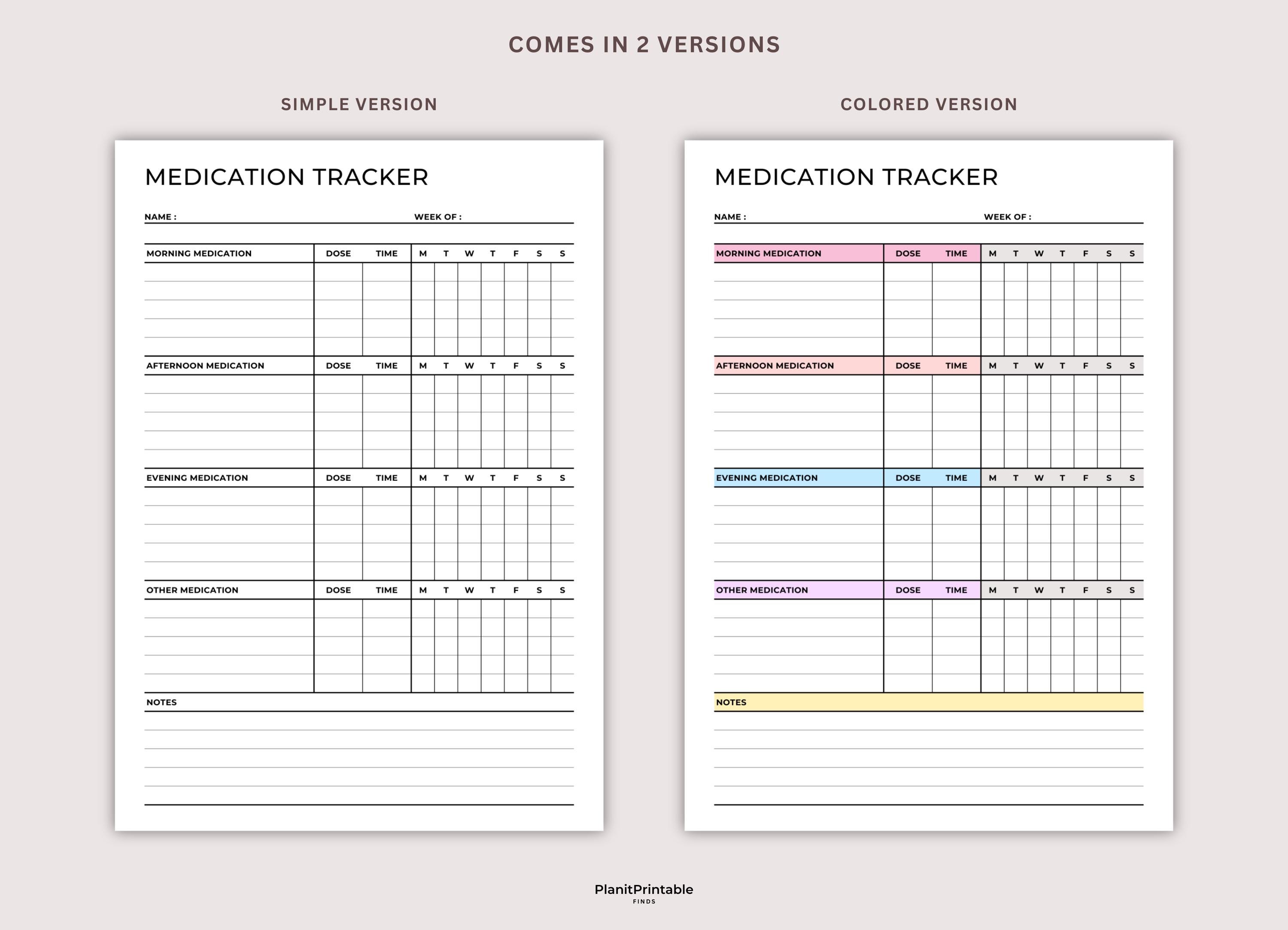 Weekly Medication Tracker Printable: Dosage & Prescription Log (PDF) - Etsy