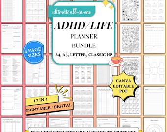 Editable Adhd Planner Bundle Printable, Adhd Planner Set, Ultimate Printable Life Binder Planner 2025 2026, Adult Adhd Productivity Journal