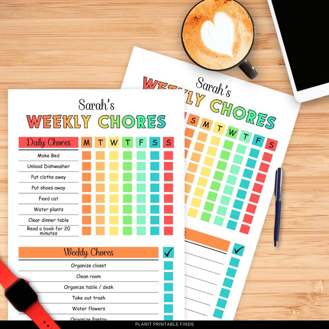 Editable Daily Weekly Kids Chore Chart Checklist Printable Children ...