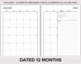 2024 Monatsplaner druckbar, datierter Monat auf 2 Seiten, Monat auf einen Blick, Kalender 2024, Mo2p Layout, A4/A5/Letter/Half PDF Vorlage