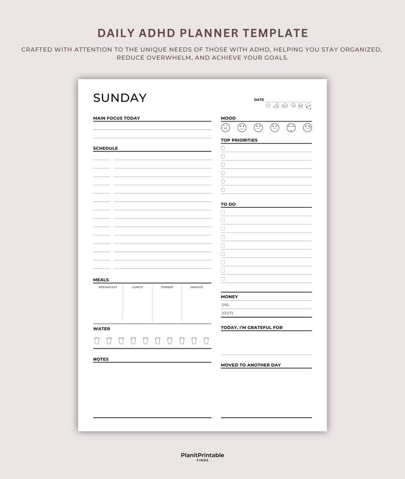 Adult ADHD Daily Planner Printable, Organized Planner, ADHD Goodnotes