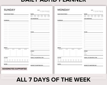 Adult ADHD Daily Planner Printable, Organized Planner, ADHD Goodnotes, Productivity Planner Daily, ADHD Week Planner, Digital Planner