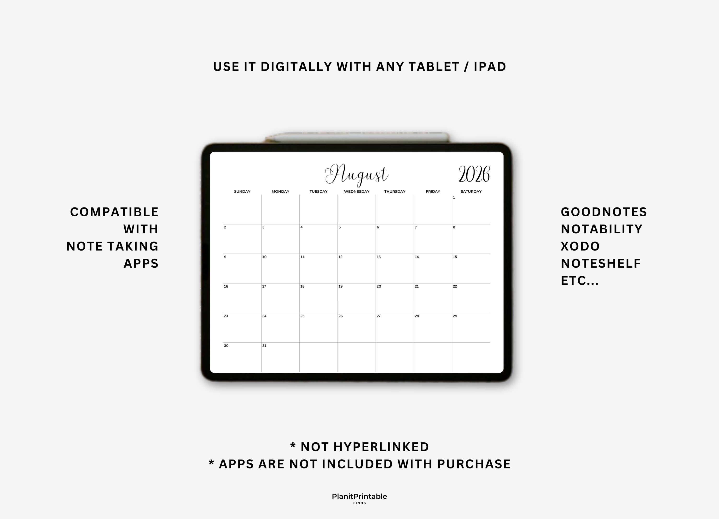 2026 Minimalist Calendar Printable Landscape Monthly Planner PDF Wall ...