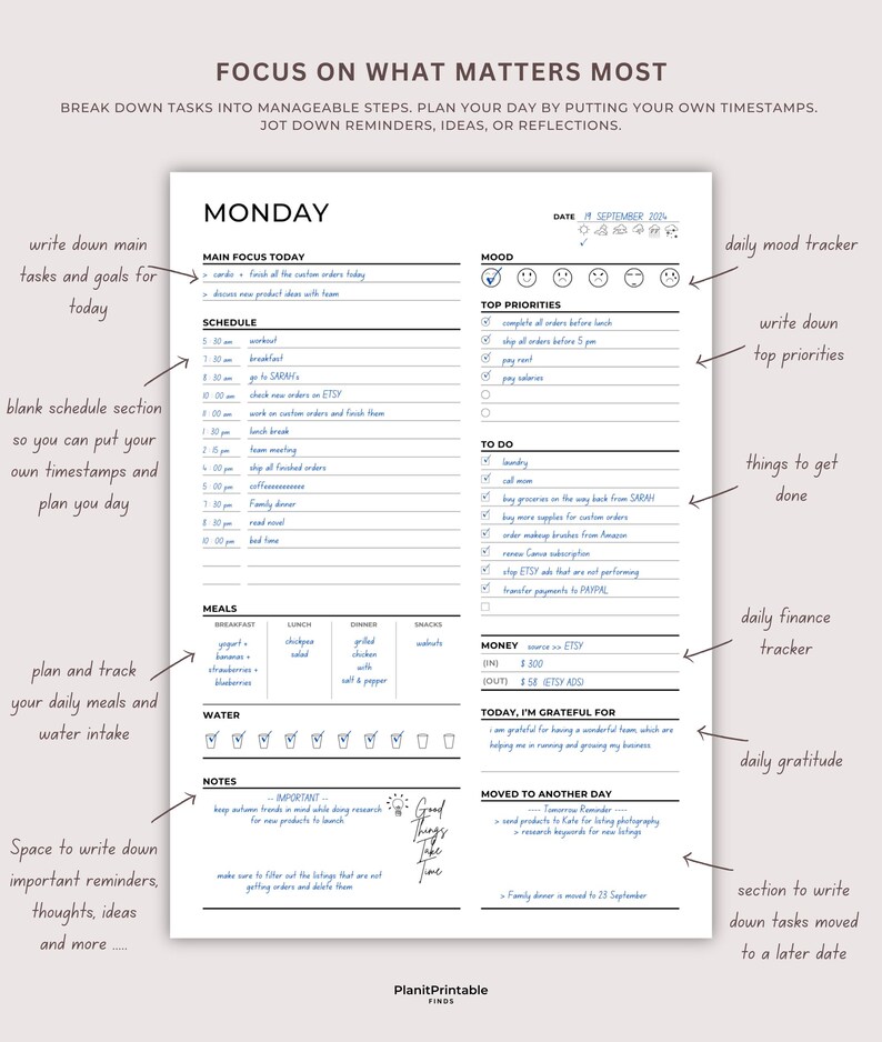 Adult ADHD Daily Planner Printable, Organized Planner, ADHD Goodnotes