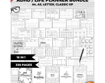 Adhd Planner Printable, Adhd Planner Set, Ultimate Life Planner Bundle Printable 2025, A4 A5 Letter Classic HP Personal Planner Inserts PDF