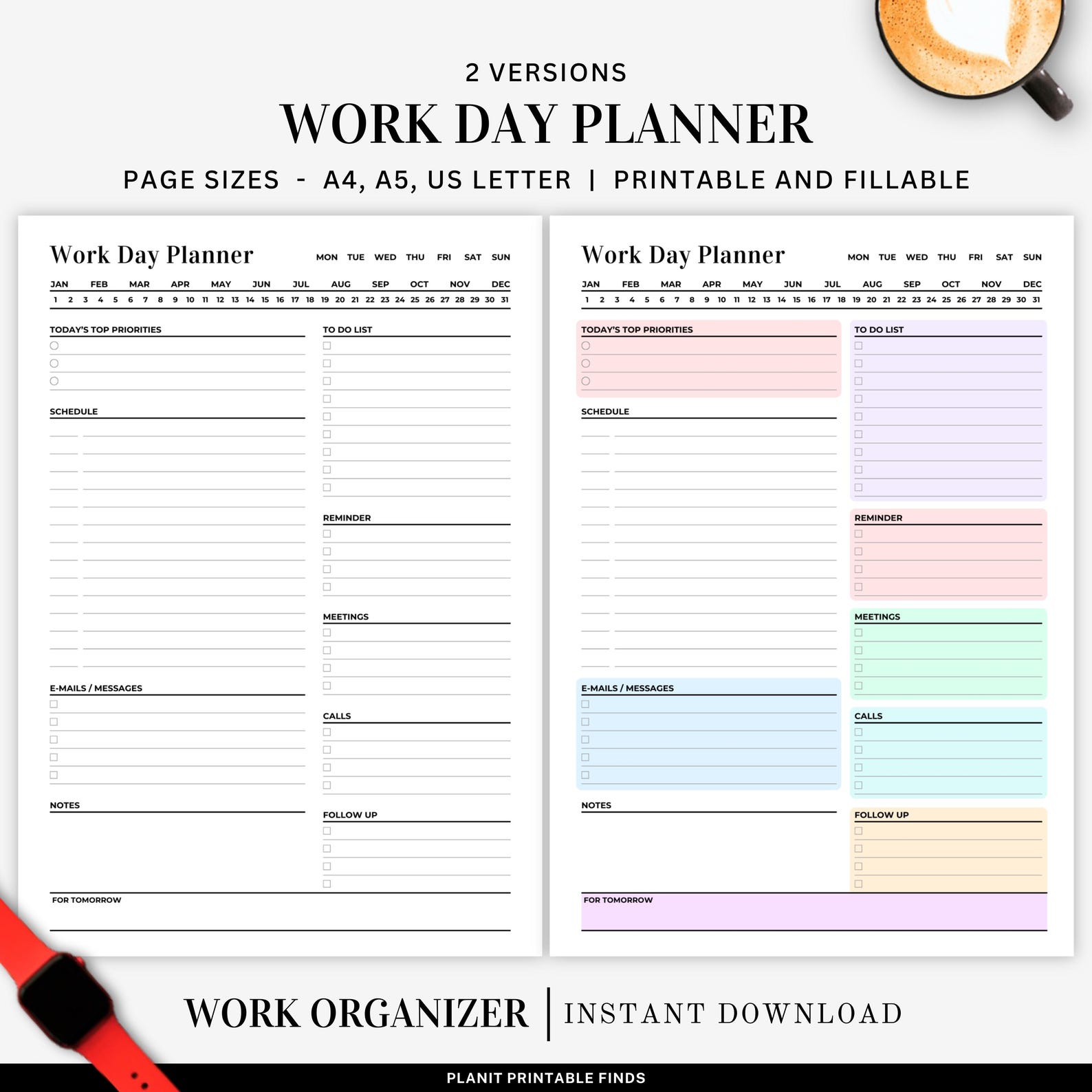 Work Day Planner: Printable Daily To-do List (fillable PDF) - Etsy
