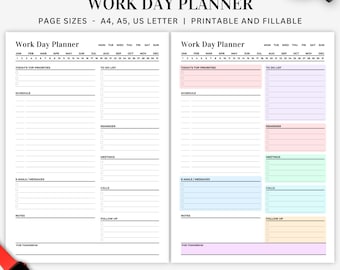 Work Day Planner: Printable Daily To-Do List (Fillable PDF)