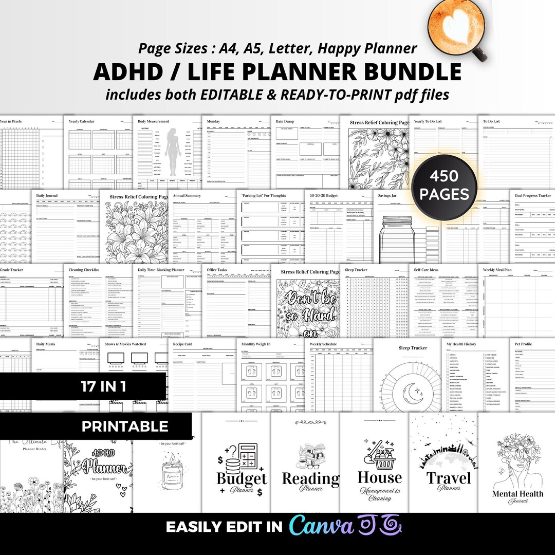 Adhd Planner Bundle Printable Editable Adhd Brain Dump PDF Adult Adhd ...