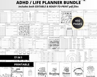 Adhd Planner Bundle Printable Editable Adhd Brain Dump PDF Adult Adhd Planner Set Ultimate Life Binder Planner 2025 2026