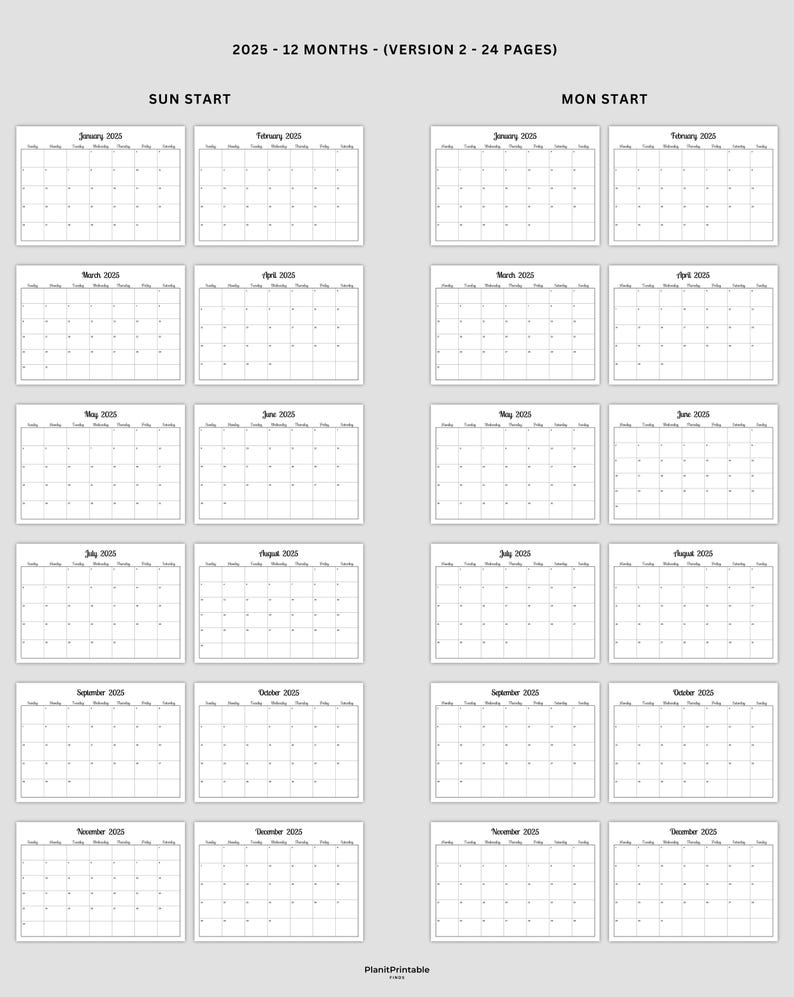 2025 Calendar 2025 Monthly Planner Landscape Single Page Calendar ...