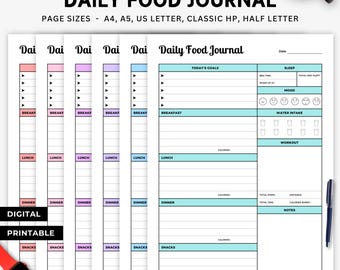 Daily Food Journal: Calorie Tracker, Meal Planner (Digital & Printable)