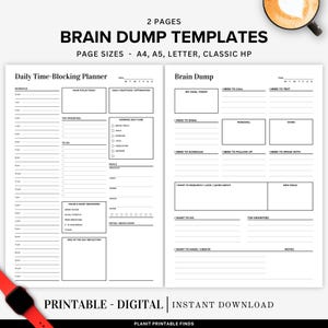 ADHD Daily Brain Dump Templates Printable To Do Lists Productivity Planner Task List Template PDF A4 A5 Letter Classic HP