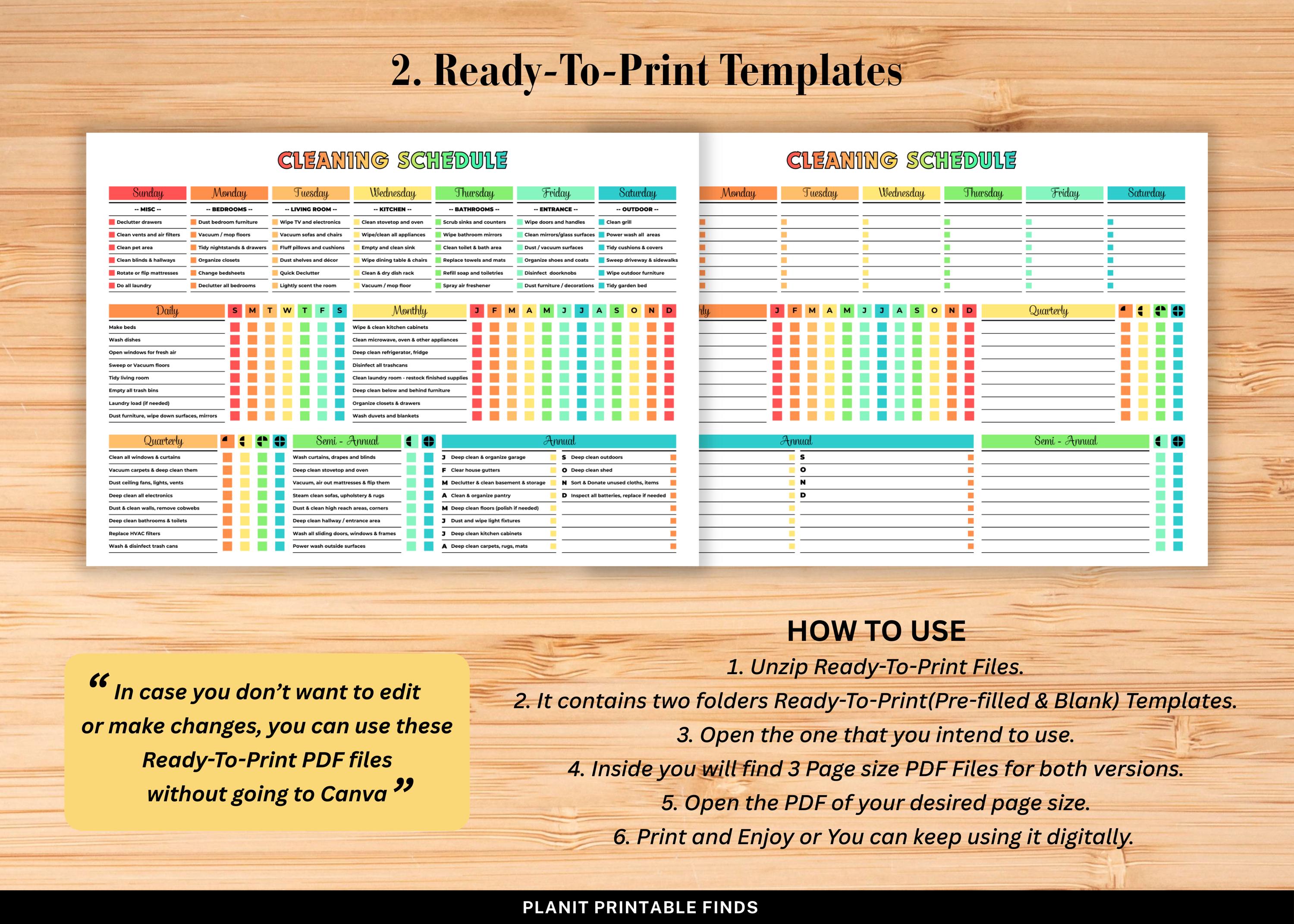 Editable ADHD Cleaning Schedule Checklist A4 A3 Letter Printable Daily ...