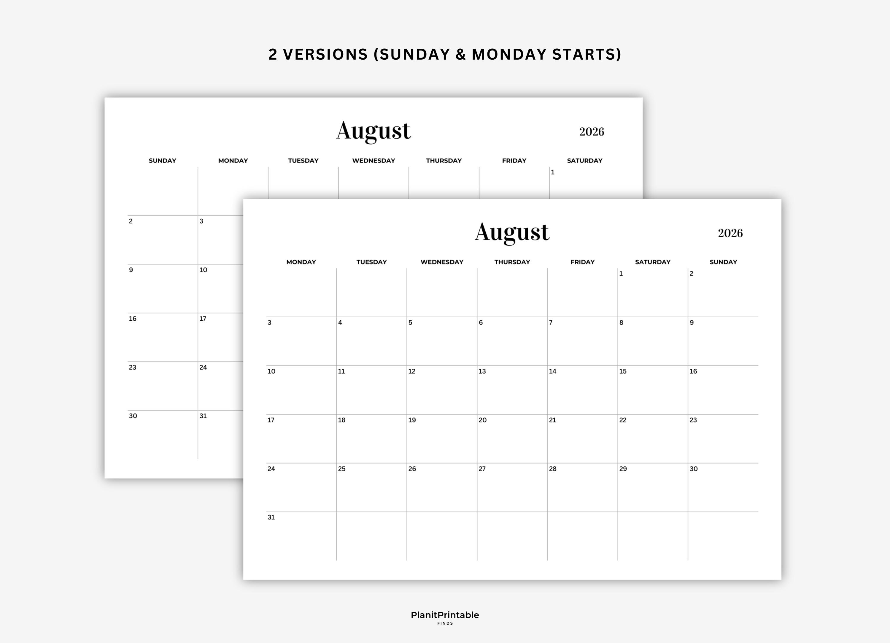 2026 Monthly Planner Printable Landscape Wall Calendar 2026 1 Page per ...